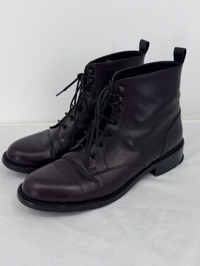Saint Laurent Paris Leather Combat Boots Burgundy Lace Up Size 39 Italy